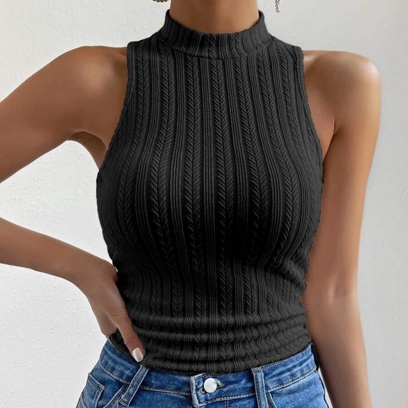 Fitted Ribbed Knit Mock Neck Tank Top - Picture 9 of 10